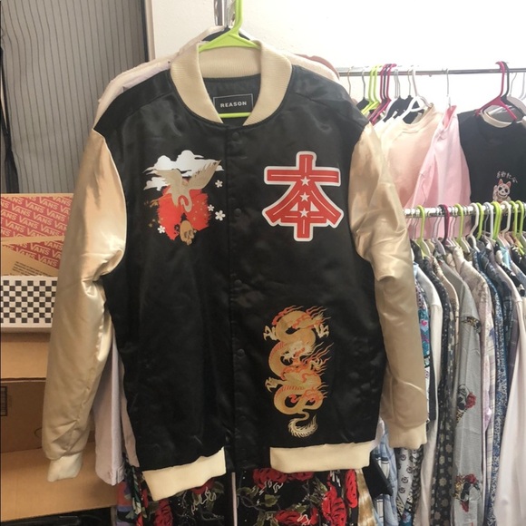 Reason Black and Cream Bomber Jacket - Picture 1 of 7